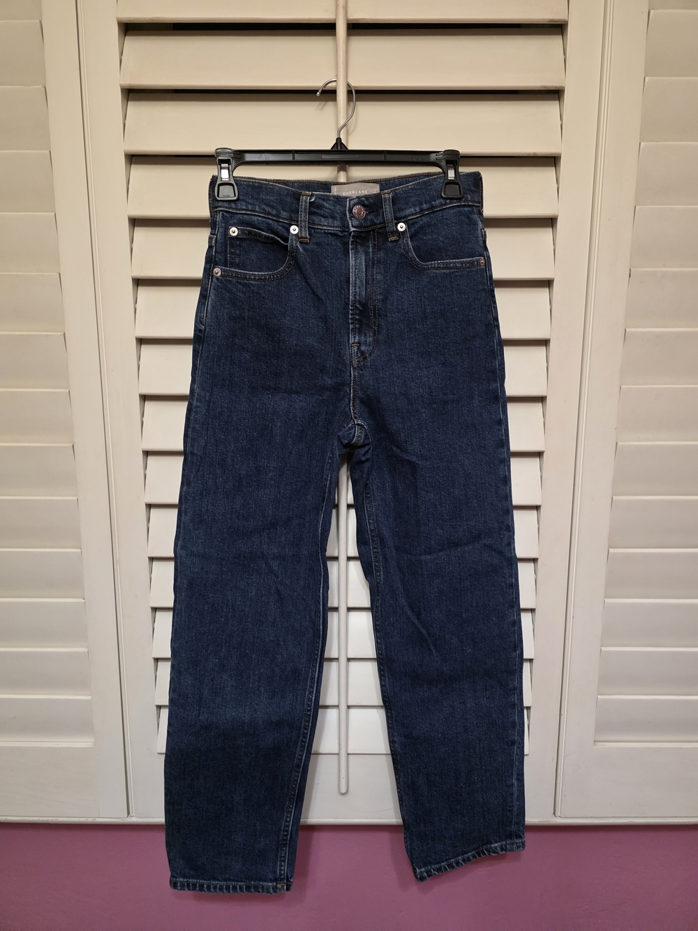 Everlane High-Rise Straight-Leg Jeans in Dark Blue